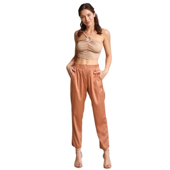 Rose Clay Satin Pants - Picture 1 of 3